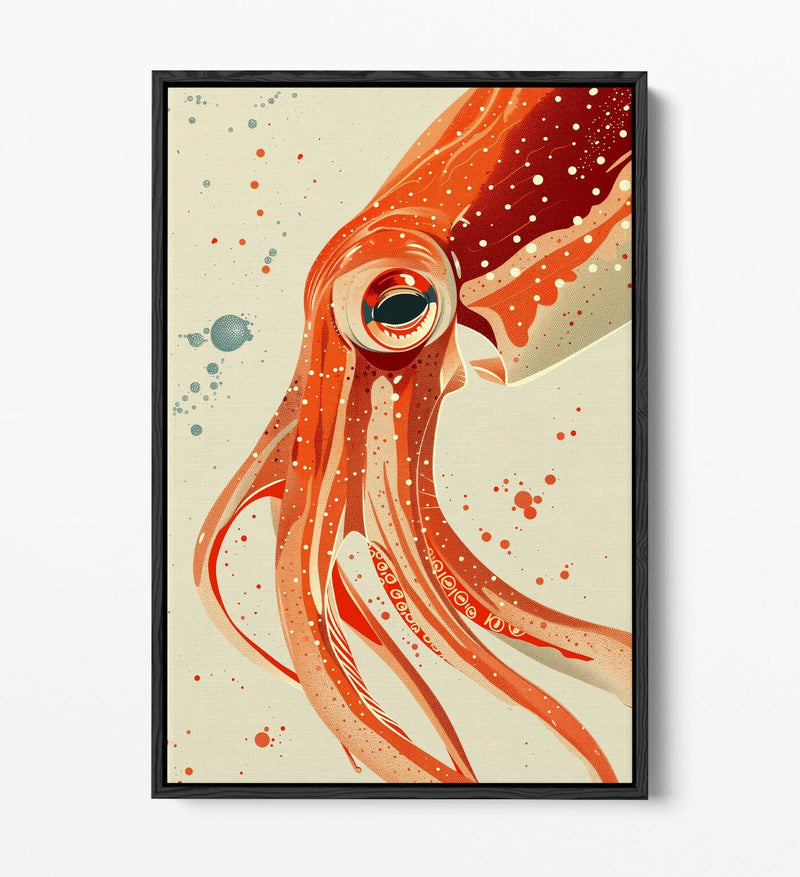 Orange Squid Canvas | Contemporary Decor Float Effect Frame - Handmade UK Art