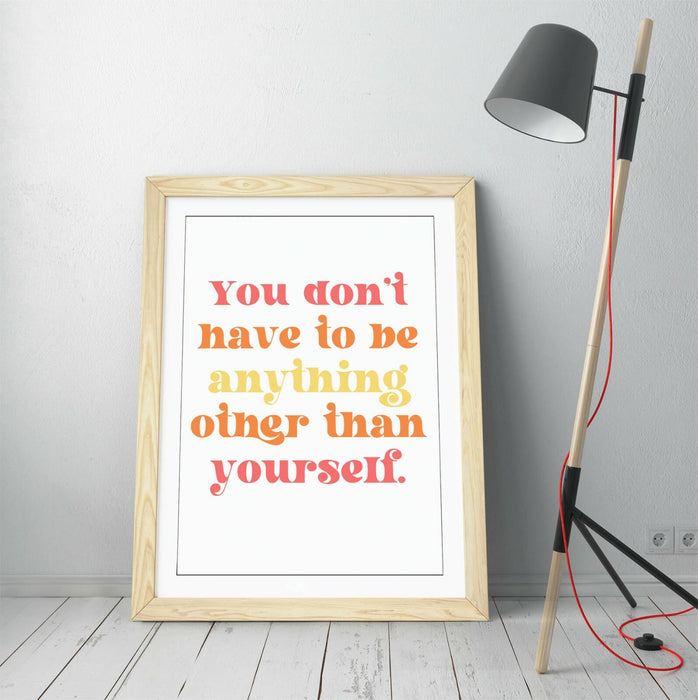 "BE YOURSELF" INSPIRATIONAL QUOTE -FRAMED WALL ART PICTURE PRINT- ORANGE PINK