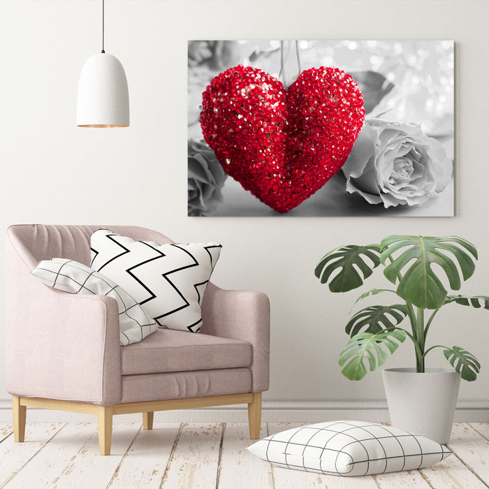 Canvas Wall Art - Heart Rose Love Artwork | Framed Handmade Print