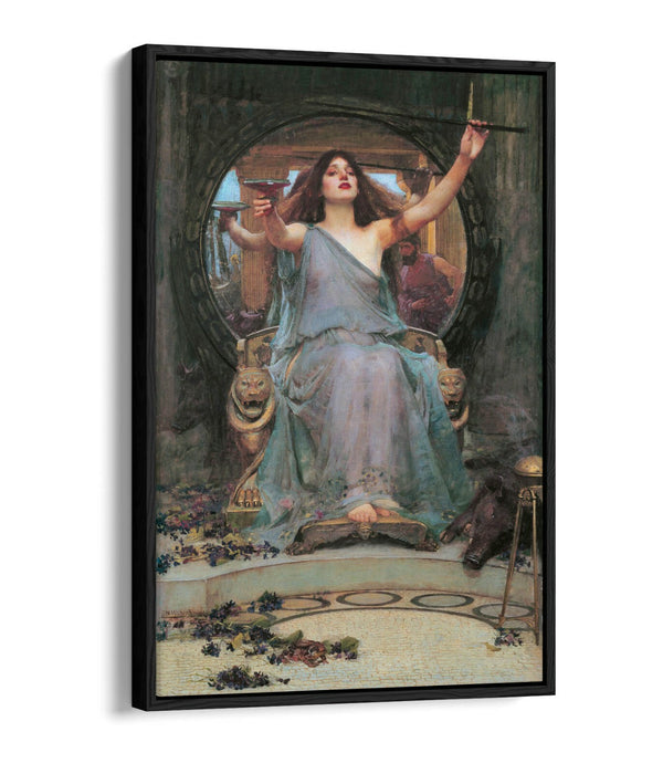 WATERHOUSE CIRCE OFFERING THE CUP -FLOAT EFFECT CANVAS WALL ART PIC PRINT- GREY