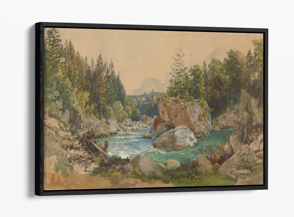 THOMAS ENDER, RIVER LANDSCAPE IN THE ALPS-FLOAT EFFECT CANVAS WALL ART PIC PRINT