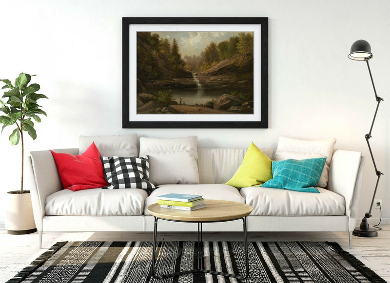 Framed Wall Art - Robert S Duncanson Mountain Pool Print with Faux Wood Frame