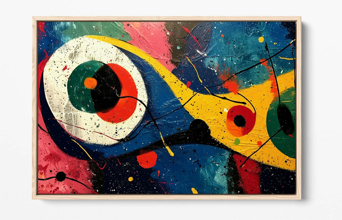 Abstract Canvas Art - Multi Colour Eye Design Joan Miro Style Float Effect Frame