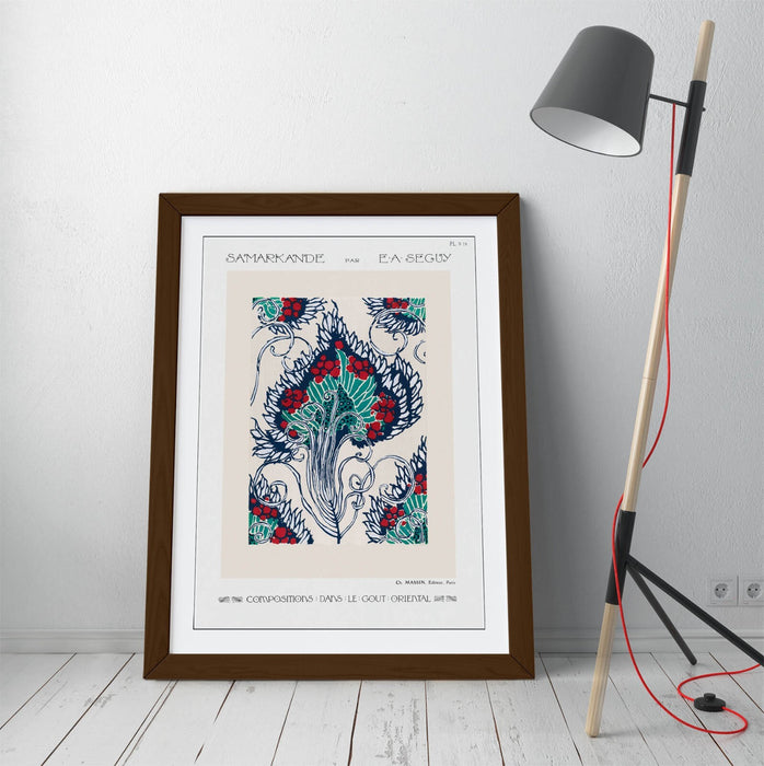 Framed Wall Art – Botanical Pochoir Print With Woodgrain Frame | Handmade UK Decor