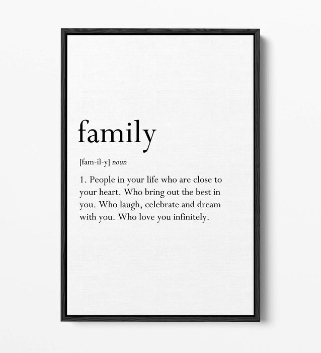 FAMILY DEFINITION QUOTE SLOGAN LOVE HOME -FLOAT EFFECT CANVAS WALL ART PRINT
