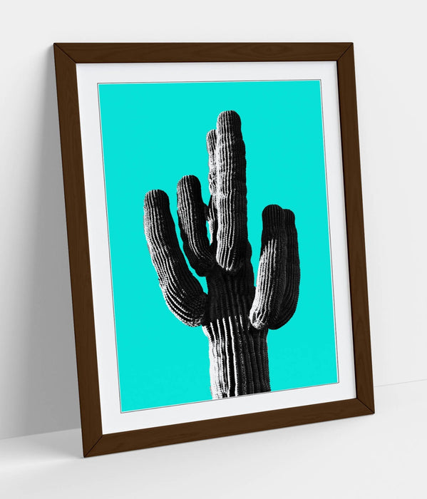 TRENDY B&W CACTUS POP ART CYAN -ART FRAMED POSTER PICTURE PRINT ARTWORK