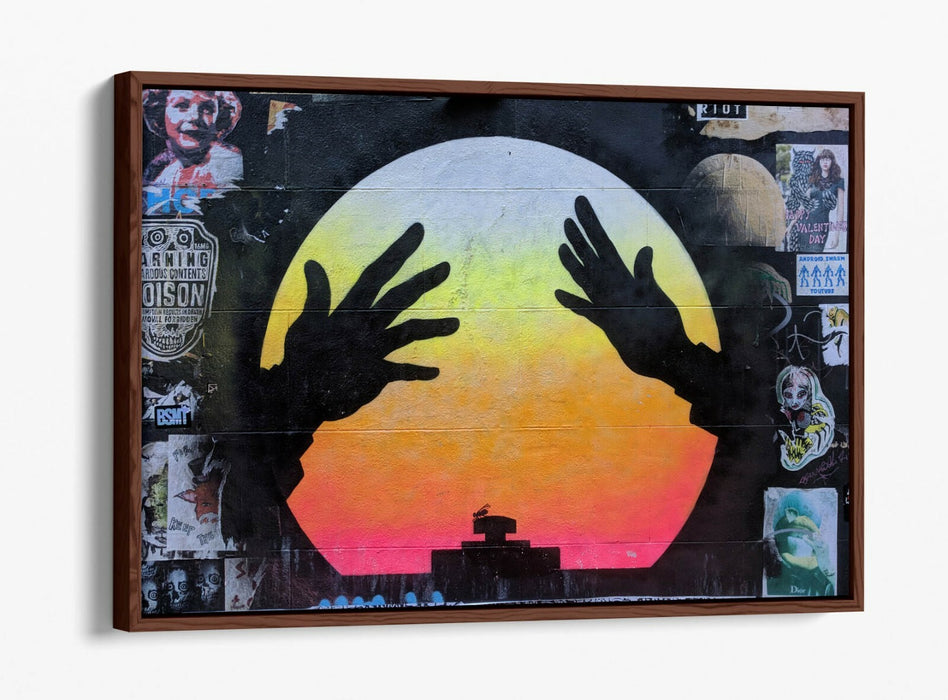 Canvas Wall Art - East London Graffiti With Float Effect - Orange Urban Street Art