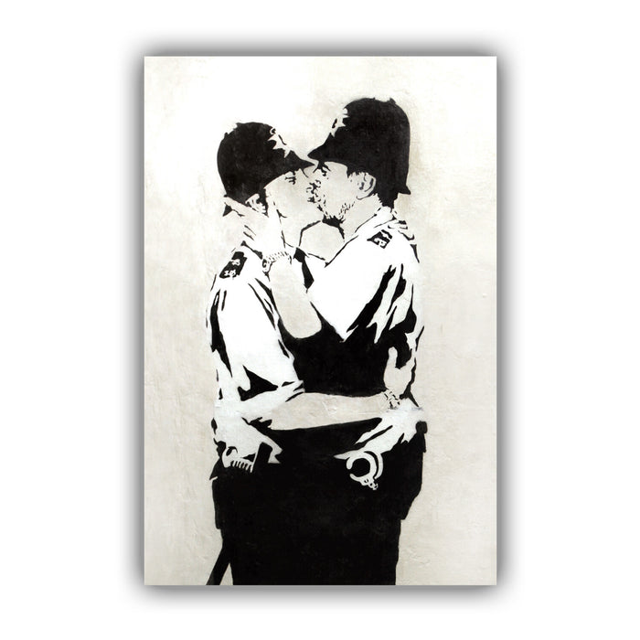 BANKSY CANVAS STREET WALL ART PRINT ARTWORK - PREMIUM VARNISHED KISSING COPPERS