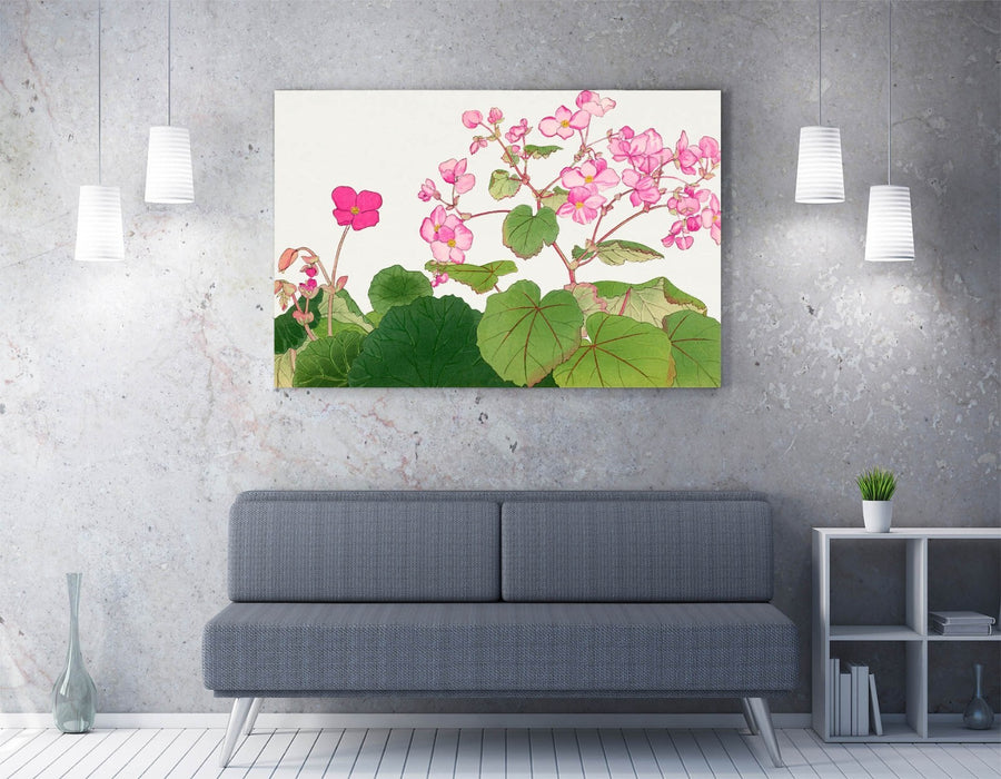 Japanese Canvas Wall Art – Vibrant Begonia Flower Print | Handmade MDF Frame Canvas