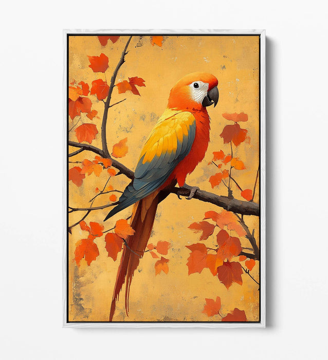 Canvas Wall Art – Orange Parrot On Autumn Tree | Float Effect, Handmade Print