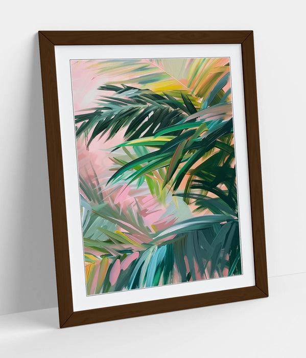 Framed Wall Art - Green Tree Leaves Pink Background Home Decor Print 4 Sizes