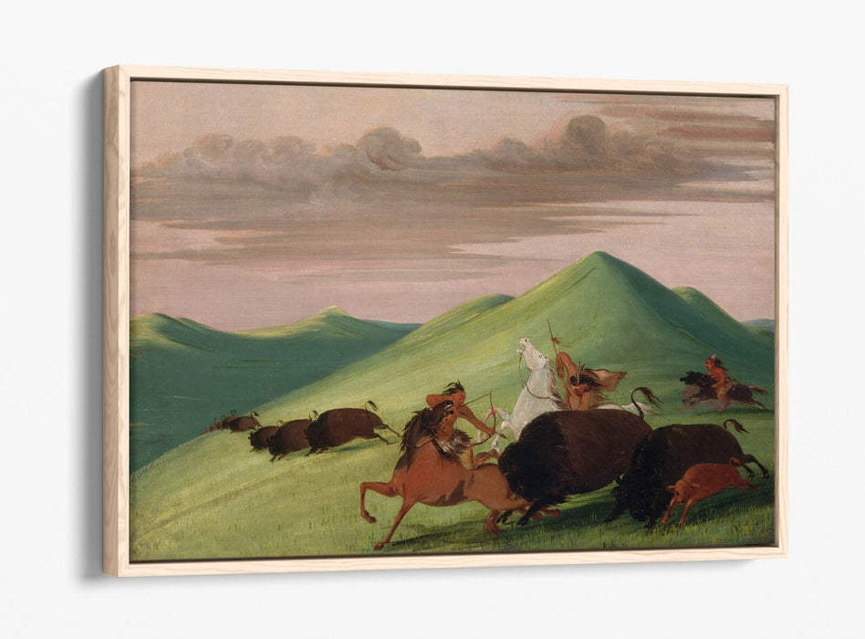 GEORGE CATLIN, BUFFALO CHASE -FLOAT EFFECT CANVAS WALL ART PRINT