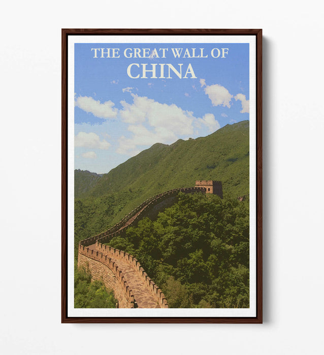 VINTAGE GREAT WALL OF CHINA TRAVEL POSTER -FLOAT EFFECT CANVAS ART PRINT- BLUE