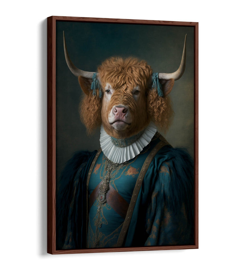 Highland Cow Canvas - Funny 18th Century Portrait | Float Effect Wall Art Print