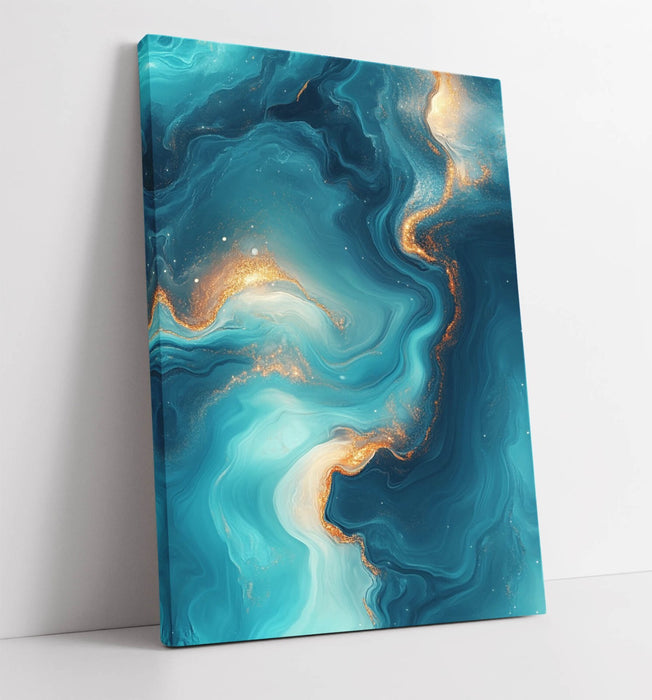Canvas Wall Art – Gold Blue Abstract Sea Print on Archival Grade Canvas