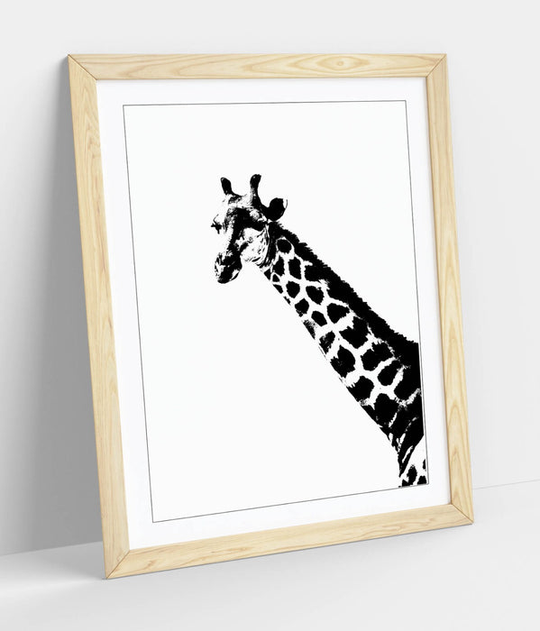 GIRAFFE HEAD, BLACK AND WHITE ANIMALS -WALL ART PRINT POSTER ARTWORK