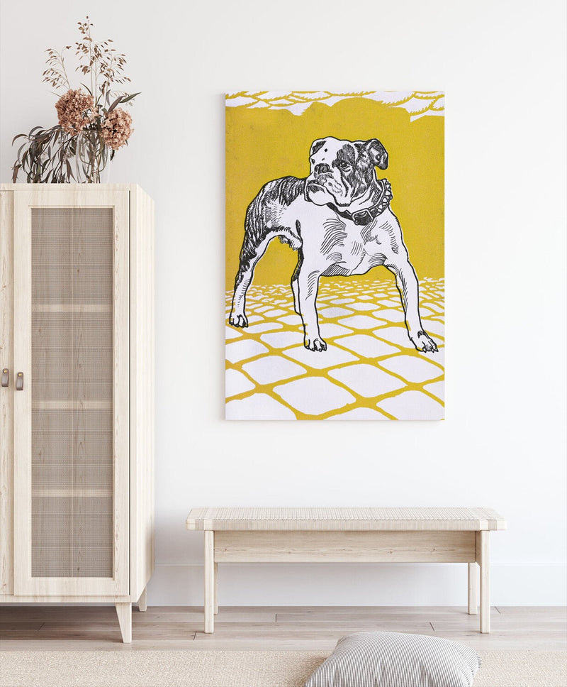 Vintage Bulldog Canvas | Deep Framed Artwork With Mustard Wall Art Print