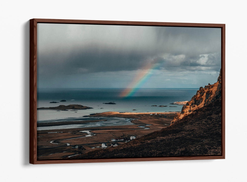 Canvas Wall Art – Rainbow Over Sea Coast Bedroom Decor with Float Effect Frame