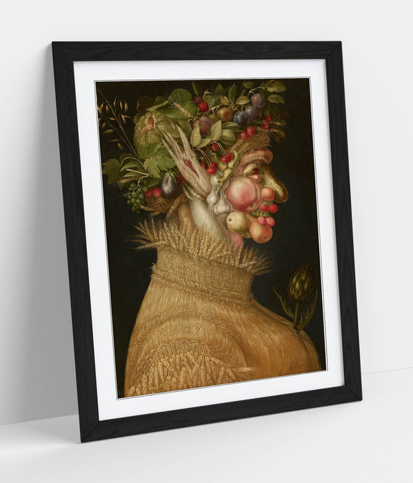 Framed Wall Art Poster - Giuseppe Acrimboldo Summer Portrait with Woodgrain Frame