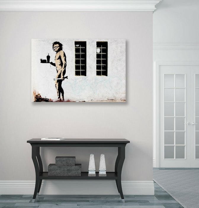 BANKSY FAST FOOD CAVEMAN CANVAS WALL ART PRINT ARTWORK GRAFFITI DEEP FRAMED