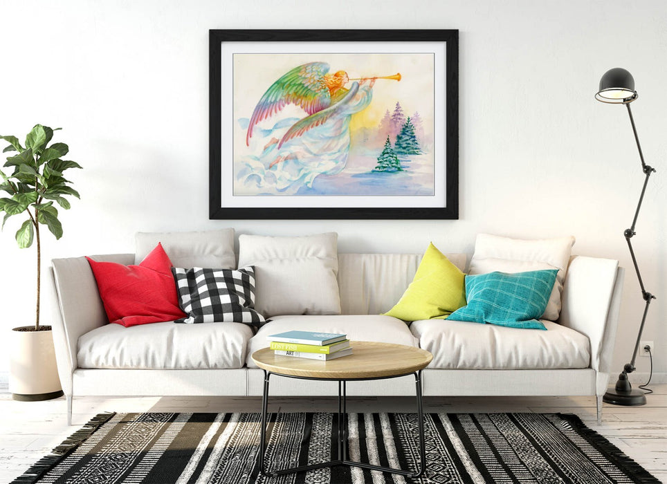Angel Christmas Wall Art - Multi Colour Framed Poster Print | UK Handmade