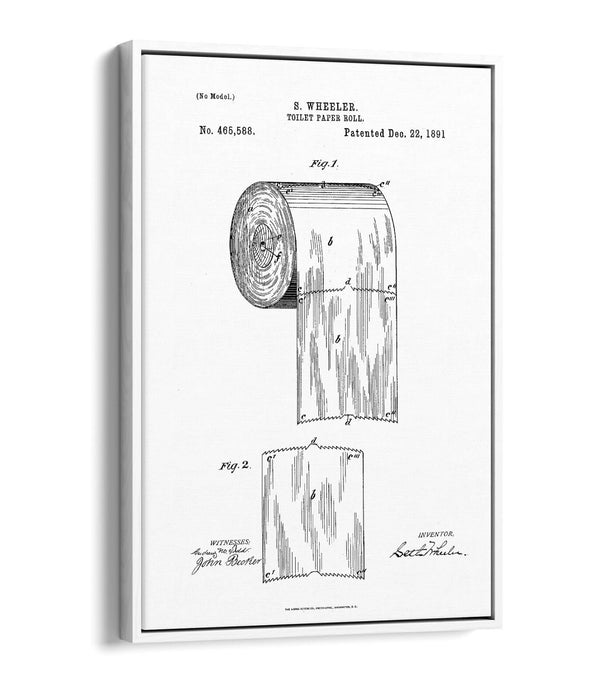 TOILET PAPER PATENT MINIMALIST LINE ART -FLOAT EFFECT CANVAS WALL ART PRINT