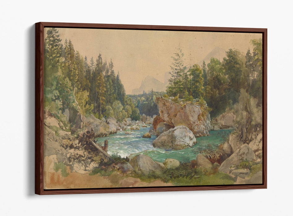 THOMAS ENDER, RIVER LANDSCAPE IN THE ALPS-FLOAT EFFECT CANVAS WALL ART PIC PRINT