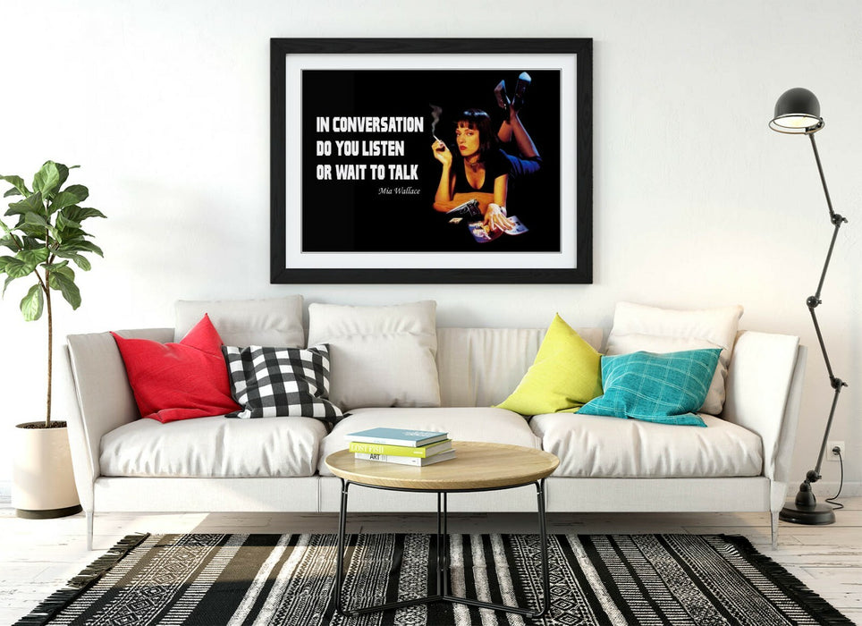 Pulp Fiction Poster - Framed Mia Wallace Art with Orange Woodgrain Frame