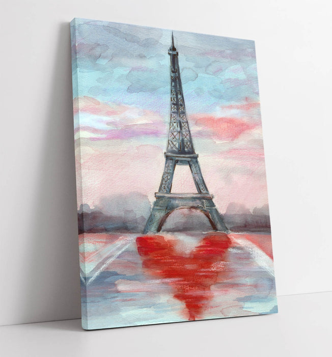 Eiffel Tower Canvas Art - Paris Wall Decor With Heart Watercolour Print