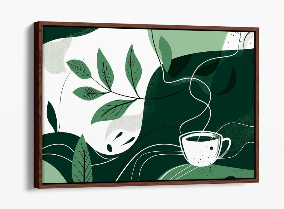 Canvas Wall Art - Float Effect Canvas With Green Plants & Coffee Decor Print