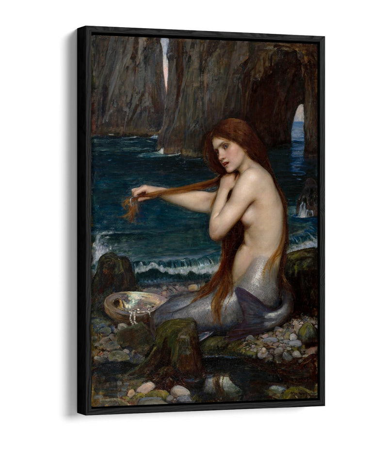 Float Effect Canvas Art - John William Waterhouse Mermaid Wall Decor | Blue Canvas Print Ready To Hang