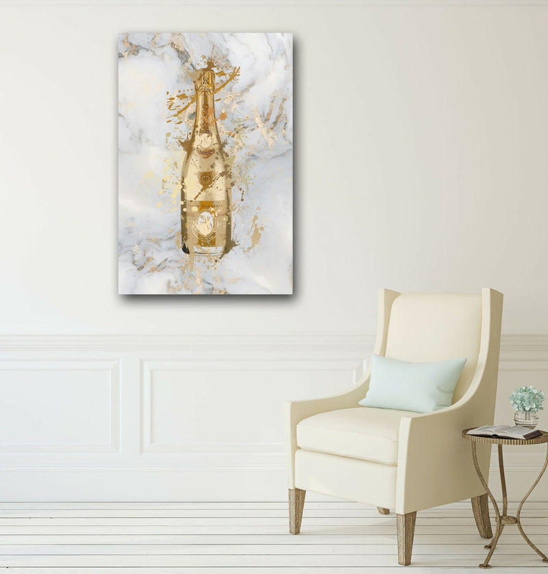 Canvas Wall Art – Marble Champagne Bottle Print | Deep Framed Handmade Artwork