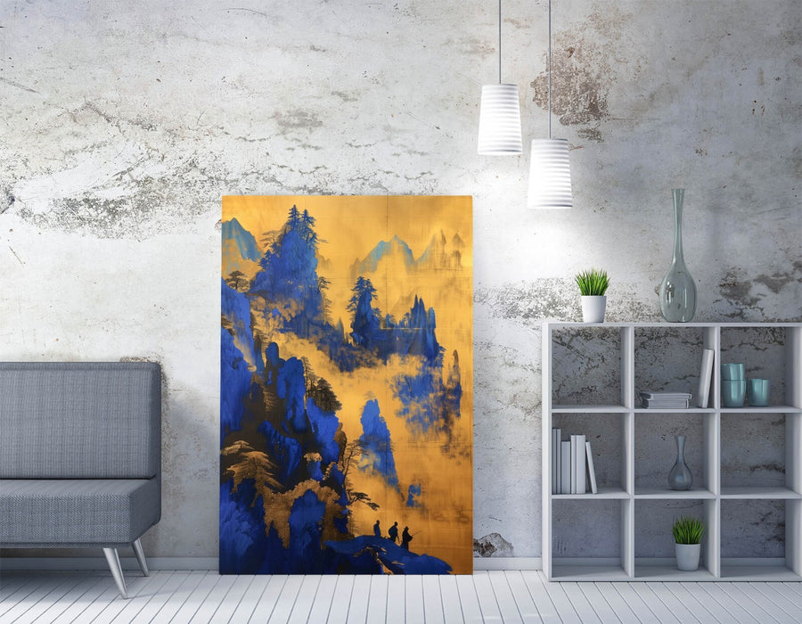 Foggy Forest Canvas Art - Blue Yellow Landscape Wall Art With Premium Varnish Finish