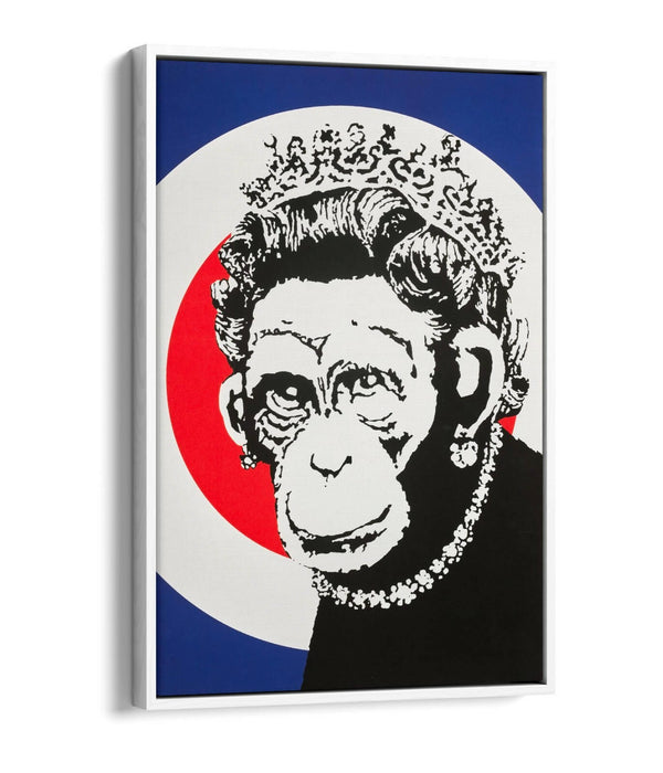 BANKSY MONKEY QUEEN FLOAT EFFECT CANVAS WALL ART PIC PRINT GRAFFITI- BLUE RED