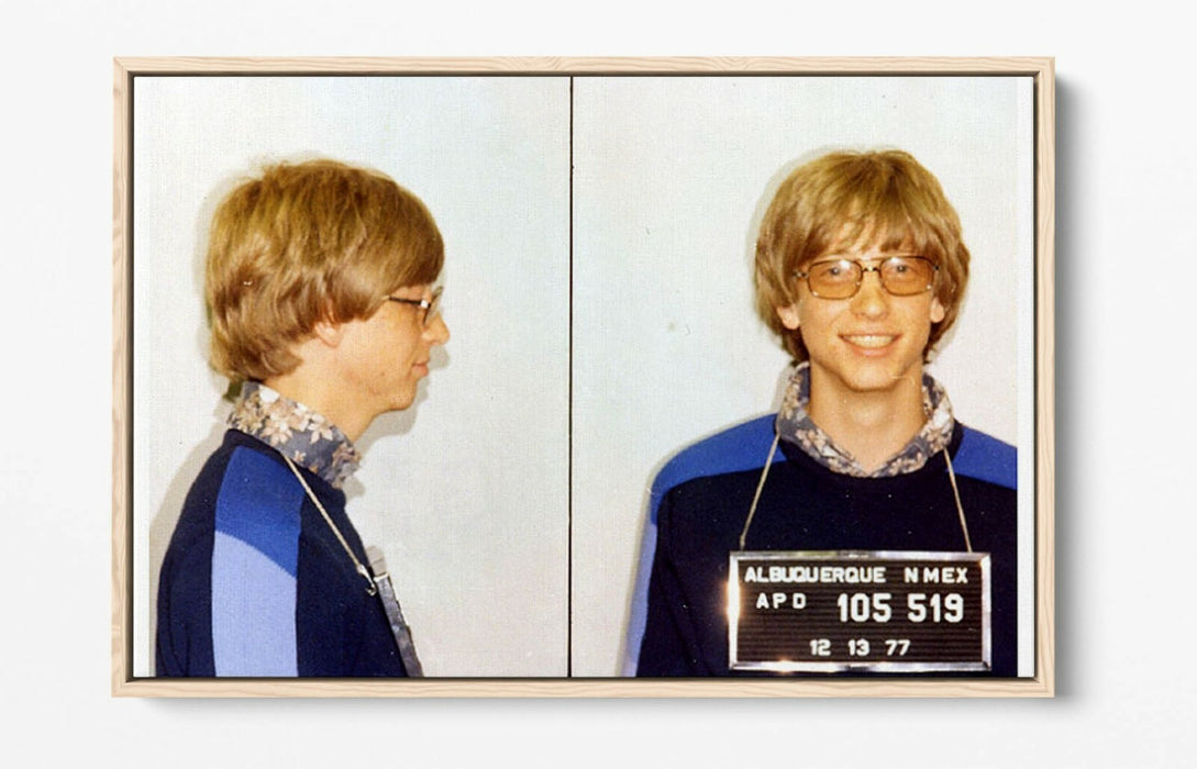 BILL GATES MUGSHOT 2 -FLOAT EFFECT CANVAS WALL ART PIC PRINT- BLUE YELLOW