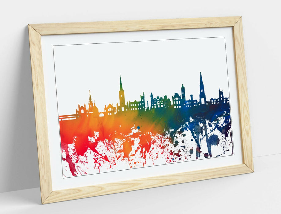 DERRY CITY SKYLINE RAINBOW SPLASH ART -FRAMED WALL ART PICTURE PRINT POSTER