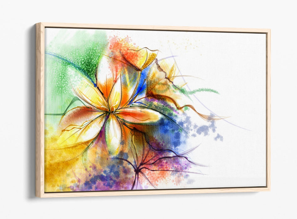 Canvas Wall Art - Multi Colour Flower Abstract Print | Float Effect Frame