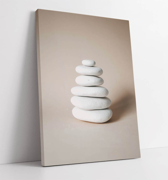 Zen Stones Wall Art – Handmade Canvas Print | White Stacked Stones Artwork