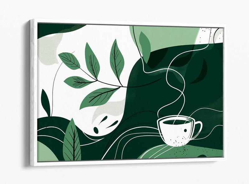 Canvas Wall Art - Float Effect Canvas With Green Plants & Coffee Decor Print