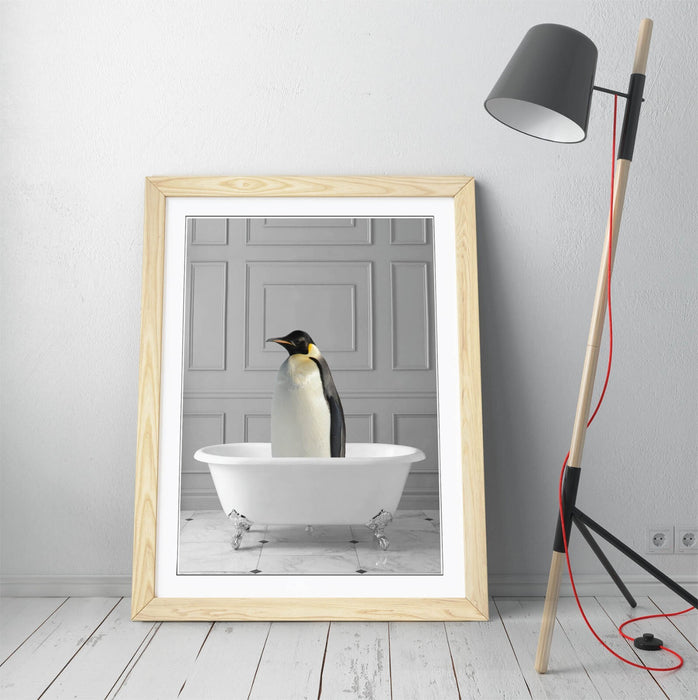 PENGUIN IN BATHTUB -QUIRKY ART FRAMED POSTER PICTURE PRINT BATHROOM ARTWORK