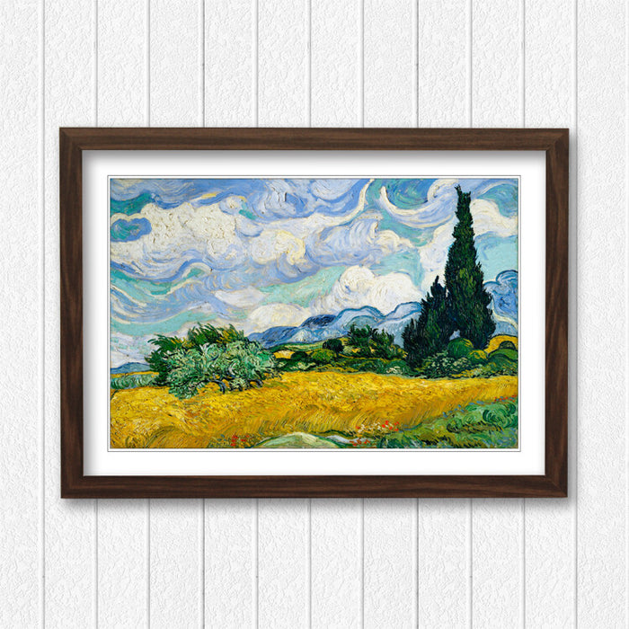 Van Gogh Framed Wall Art – Wheat Field Print with Natural Wood Frame, Ready to Hang