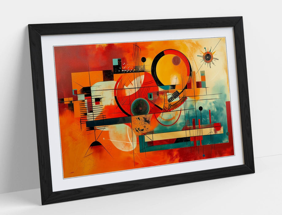 Framed Wall Art – Orange Blue Abstract Kandinsky Style Print | Matte Paper, Woodgrain Frame