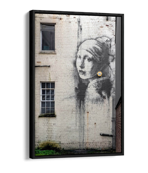 BANKSY GIRL WITH PEARL EARRING FLOAT EFFECT CANVAS WALL ART PICTURE PAPER PRINT-