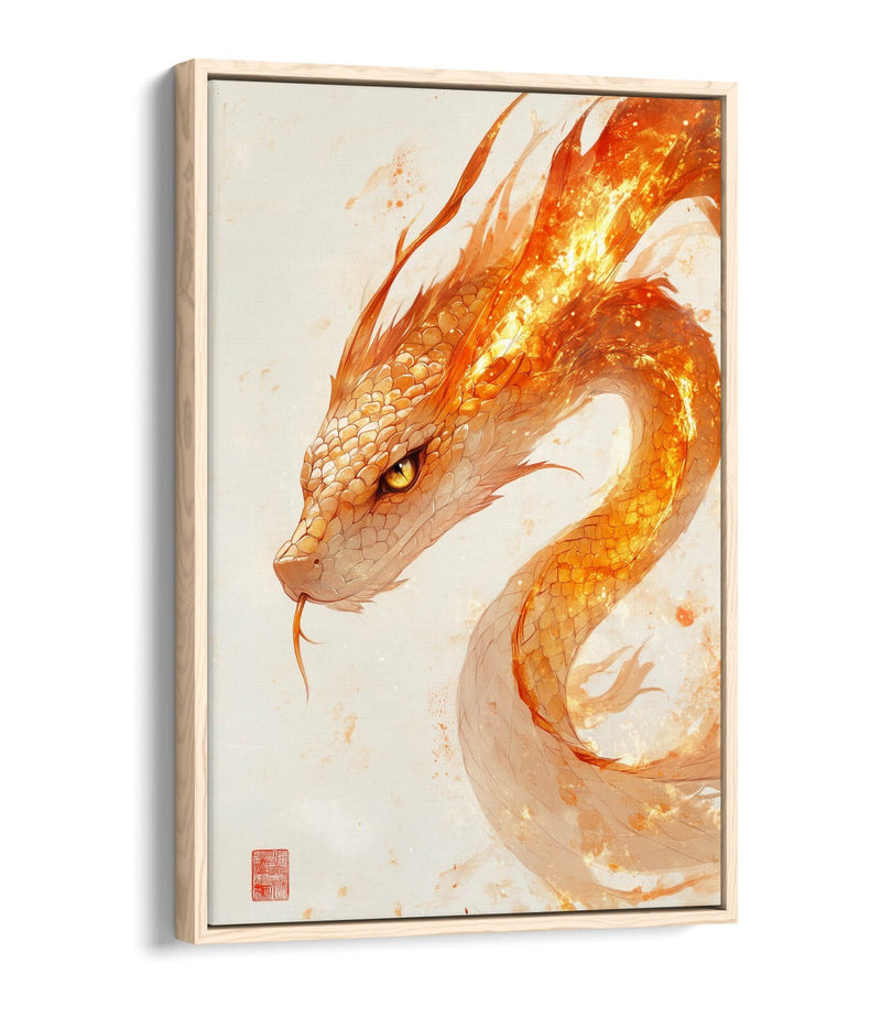 Canvas Wall Art - Fiery Snake Print On Float Effect Canvas With 30mm Frame