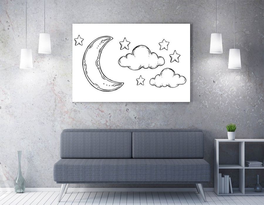 Kids Bedroom Canvas – Moon and Stars Print | Handmade Canvas Wall Art