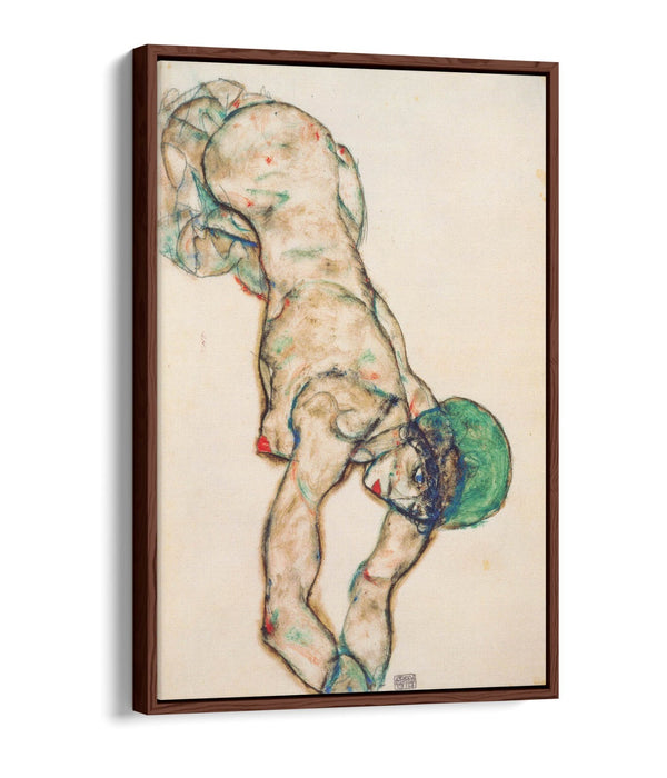 EGON SCHIELE, FEMALE NUDE WITH GREEN HOOD-FLOAT EFFECT CANVAS WALL ART PIC PRINT