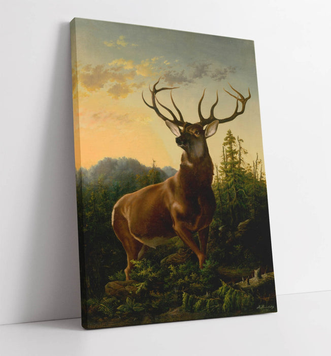 Canvas Wall Art - Handmade Deer Forest Landscape Print | Ready To Hang, Premium Varnish