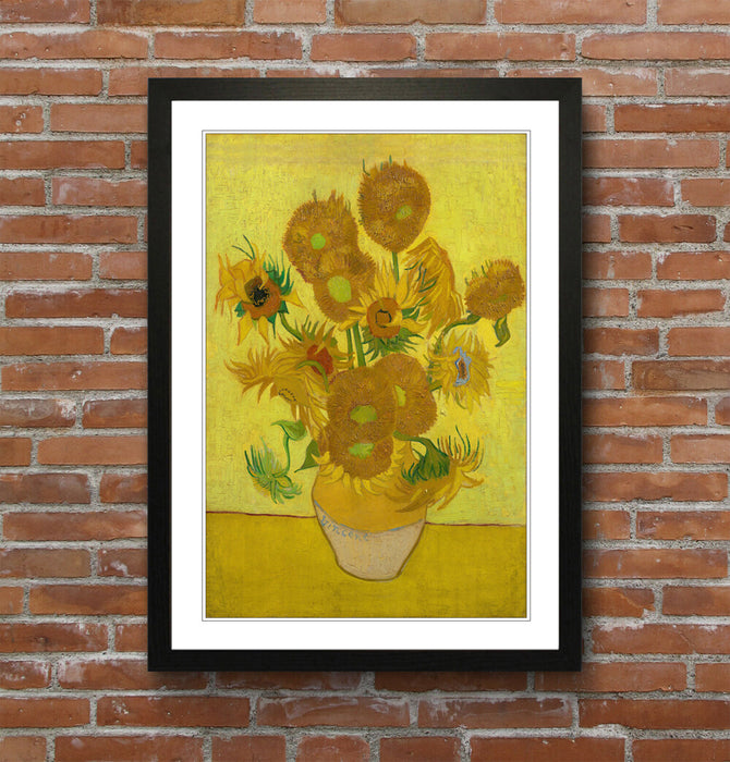 Van Gogh Sunflowers Poster - Framed Wall Art Print With Woodgrain Frame Finish