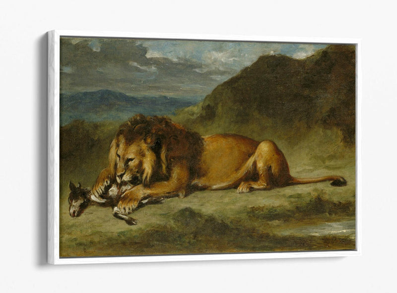 Float Effect Canvas Art - Lion Devouring Animal | Premium Handmade UK Canvas Print