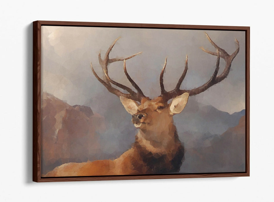 RED STAG POLYGON -FLOAT EFFECT CANVAS WALL ART PIC PRINT- WATERCOLOUR